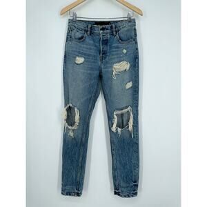 ALEXANDER WANG 003 Boyfriend Jeans Distressed Knee Rip in Light Indigo Aged